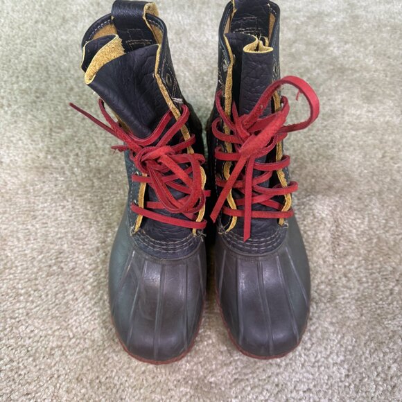 LL Bean Women's 8" Bison Leather Lace Up Unlined Duck Boot Red Sole Size 8 - Picture 4 of 13